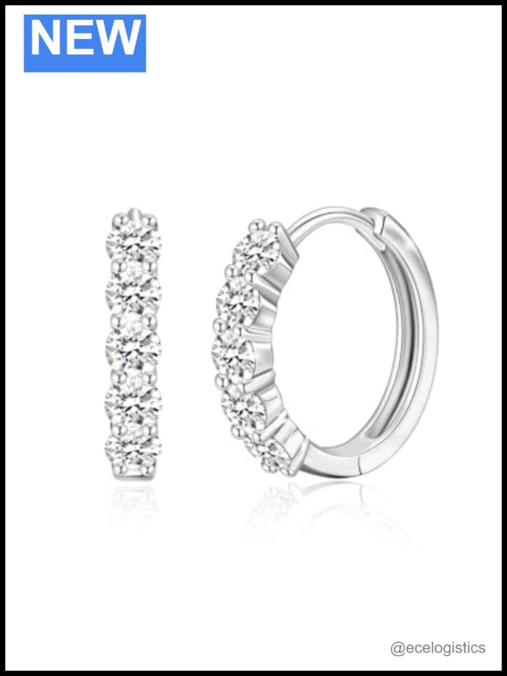 Sterling Silver Moissanite Hoop Earrings Huggie 18K White Gold Plated